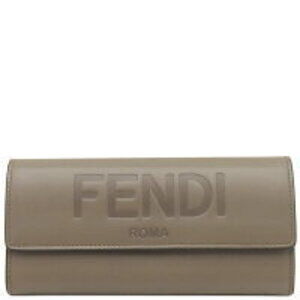 Fendi Roma logo leather wallet grey beige